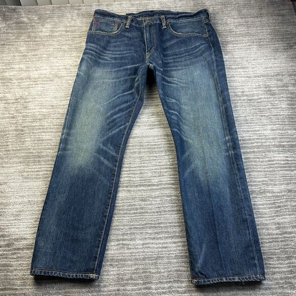 Polo Ralph Lauren Jeans Mens 33x28 Blue Denim Pants Hampton Straight Honeycomb - Picture 1 of 10